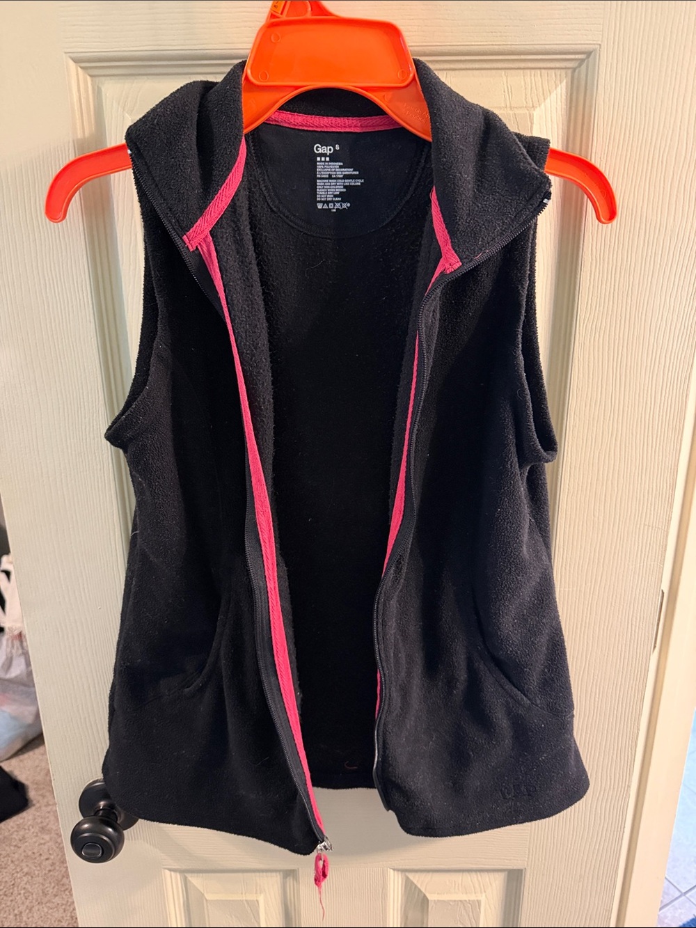 GAP Black Sleeveless Fleece Vest with Pink Trim